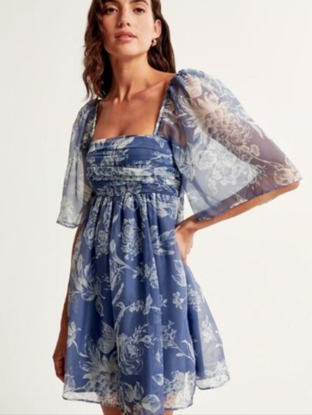Abercrombie & Fitch Emerson Angel Sleeve Mini Dress Blue Floral Chiffon Size Sm